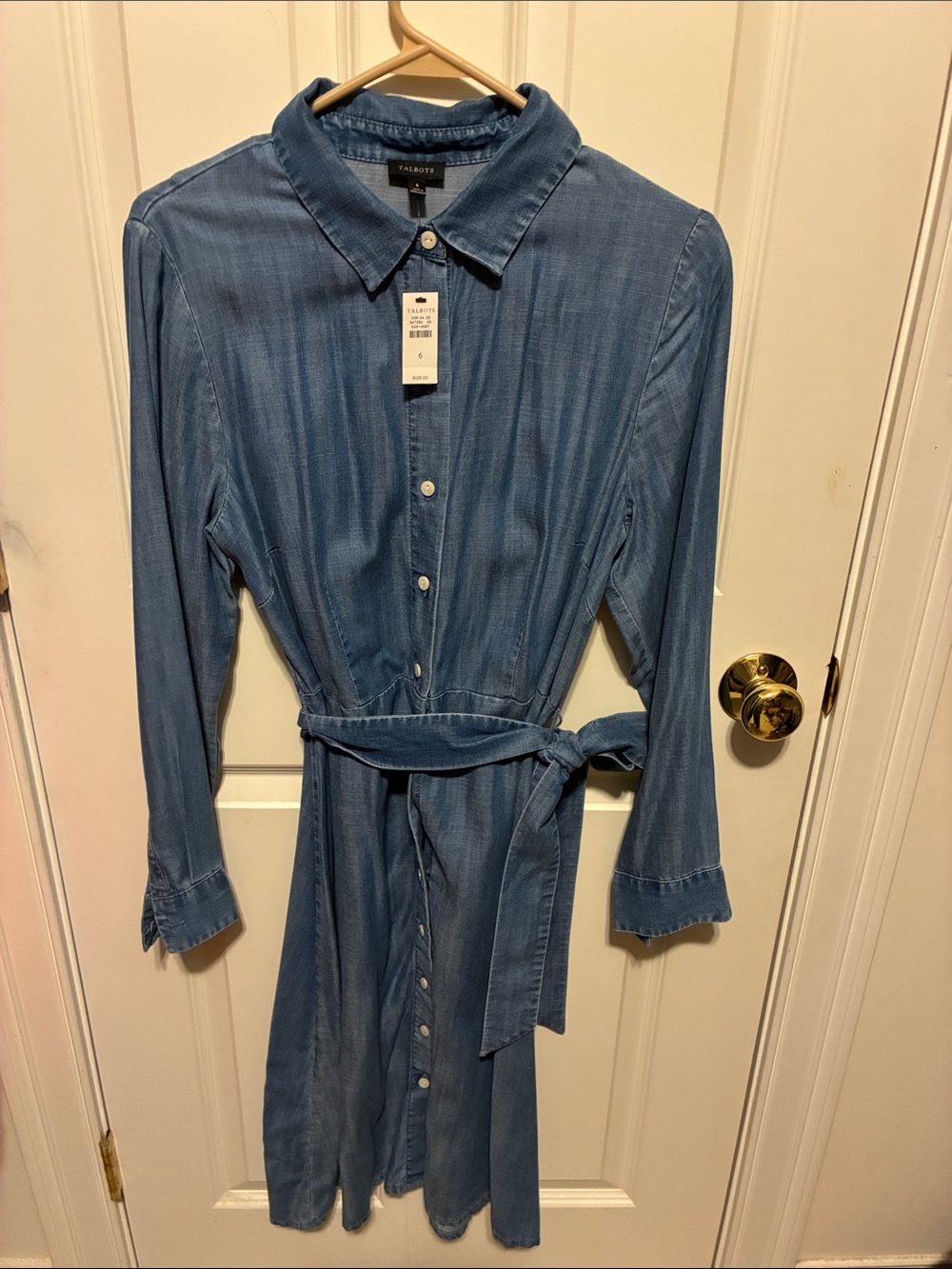 Talbots Light Blue Long-Sleeve Shirt Dress with Waist Tie - Picture 1 of 4